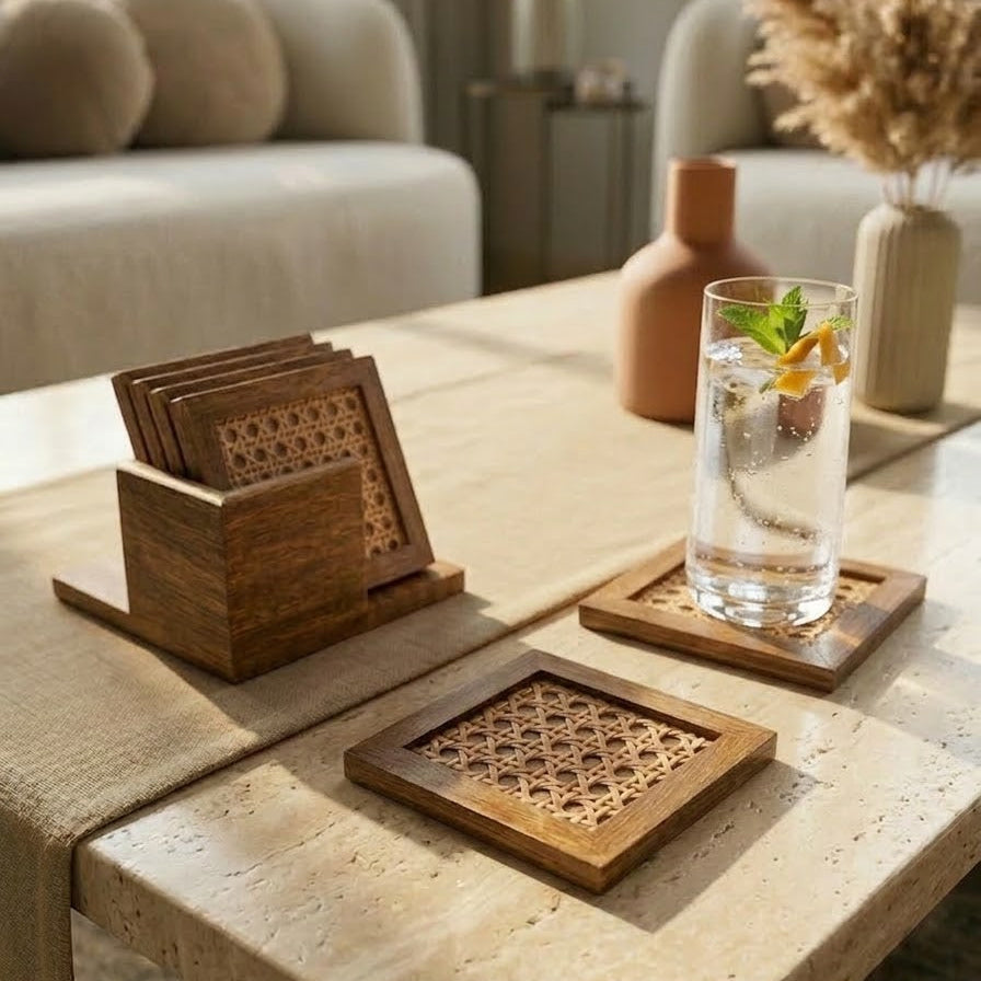 AURELIA RATTAN COASTERS