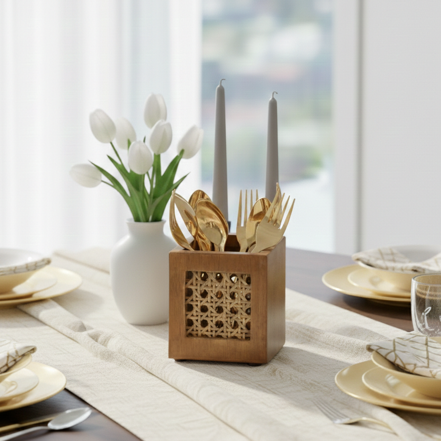 RATTAN CUTLERY HOLDER